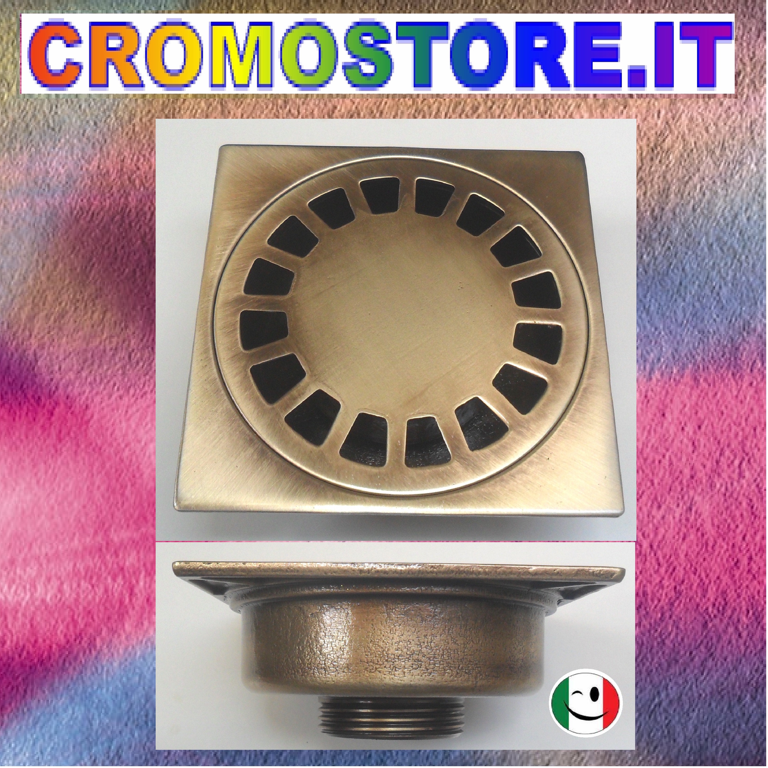 PILETTA PER DOCCIA A PAVIMENTO CM. 10X10 IN OTTONE FUSO BRONZATO