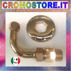 CURVA CURVETTA SOTTOLAVABO OTTONE DA 10x½" CON ROSETTA DORATO - BAGNO ORO 24KT