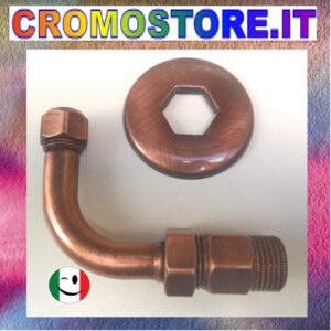 CURVA CURVETTA SOTTOLAVABO OTTONE DA 10x½" CON ROSETTA RAMATO - RAME