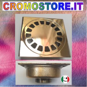 PILETTA PER DOCCIA A PAVIMENTO CM. 10X10 IN OTTONE FUSO DORATO - BAGNO ORO 24KT