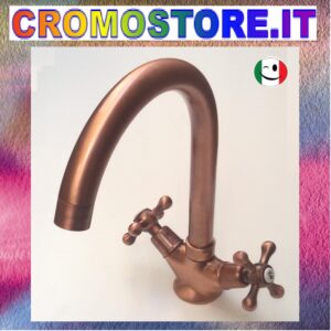 RUBINETTO MONOFORO PER LAVELLO CON CANNA A PONTE - RAMATO - RAME
