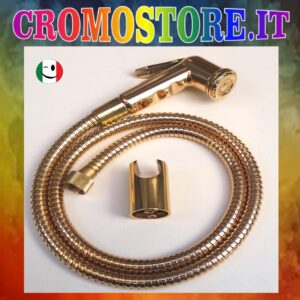 DOCCETTA IGIENICA CON TUBO FLESSIBILE E SUPPORTO A MURO DORATO - BAGNO ORO 24KT