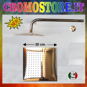 BRACCIO DOCCIA 100% OTTONE CON SOFFIONE ULTRA SLIM 200x200 mm. DORATO - BAGNO ORO 24KT
