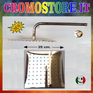 BRACCIO DOCCIA 100% OTTONE CON SOFFIONE ULTRA SLIM 250x250 mm. DORATO - BAGNO ORO 24KT