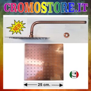 BRACCIO DOCCIA 100% OTTONE CON SOFFIONE ULTRA SLIM 250x250 mm. RAMATO - RAME