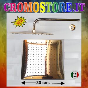 BRACCIO DOCCIA 100% OTTONE CON SOFFIONE ULTRA SLIM 300x300 mm. DORATO - BAGNO ORO 24KT