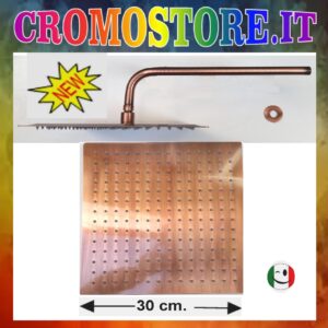 BRACCIO DOCCIA 100% OTTONE CON SOFFIONE ULTRA SLIM 300x300 mm. RAMATO - RAME