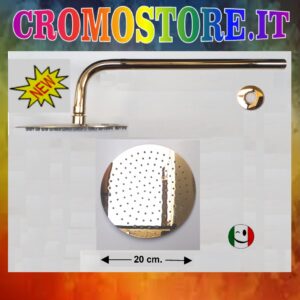 BRACCIO DOCCIA 100% OTTONE CON SOFFIONE ULTRA SLIM Ø 200 mm. DORATO - BAGNO ORO 24KT