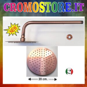 BRACCIO DOCCIA 100% OTTONE CON SOFFIONE ULTRA SLIM Ø 200 mm. RAMATO - RAME