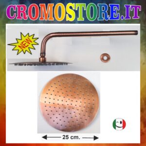 BRACCIO DOCCIA 100% OTTONE CON SOFFIONE ULTRA SLIM Ø 250 mm. RAMATO - RAME