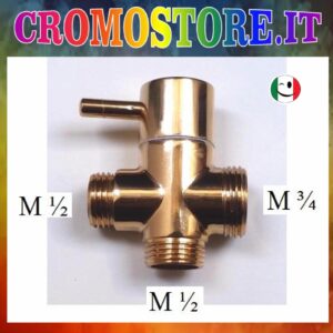 DEVIATORE DI FLUSSO A 3 VIE M½ x M½ x M ¾ IN OTTONE DORATO - BAGNO ORO 24KT
