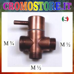 DEVIATORE DI FLUSSO A 3 VIE M½ x M½ x M ¾ IN OTTONE RAMATO - RAME