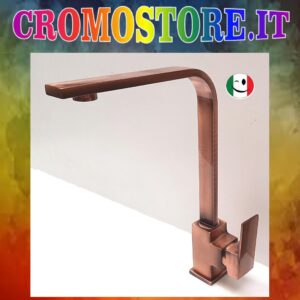 RUBINETTO MISCELATORE MONOCOMANDO PER LAVELLO O LAVABO "KUBO" RAMATO - RAME