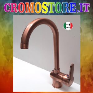 RUBINETTO MISCELATORE MONOCOMANDO PER LAVELLO O LAVABO "ROUND - P" RAMATO - RAME
