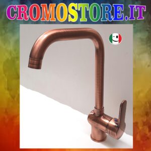 RUBINETTO MISCELATORE MONOCOMANDO PER LAVELLO O LAVABO "ROUND" RAMATO - RAME