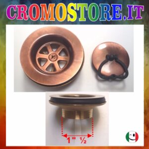 PILETTA GATTINARA " 100% OTTONE " DA Ø 80 MM. SCARICO DA 1½" RAMATO - RAME