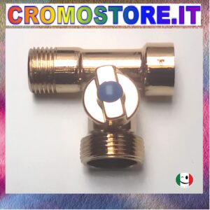 DEVIATORE A 3 VIE M½ x F½ x M¾" CON RUBINETTO PER LAVATRICE DORATO - BAGNO ORO 24KT