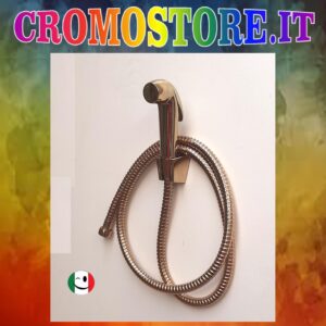 DOCCETTA IGIENICA CON TUBO FLESSIBILE E SUPPORTO A MURO DORATO - BAGNO ORO 24KT